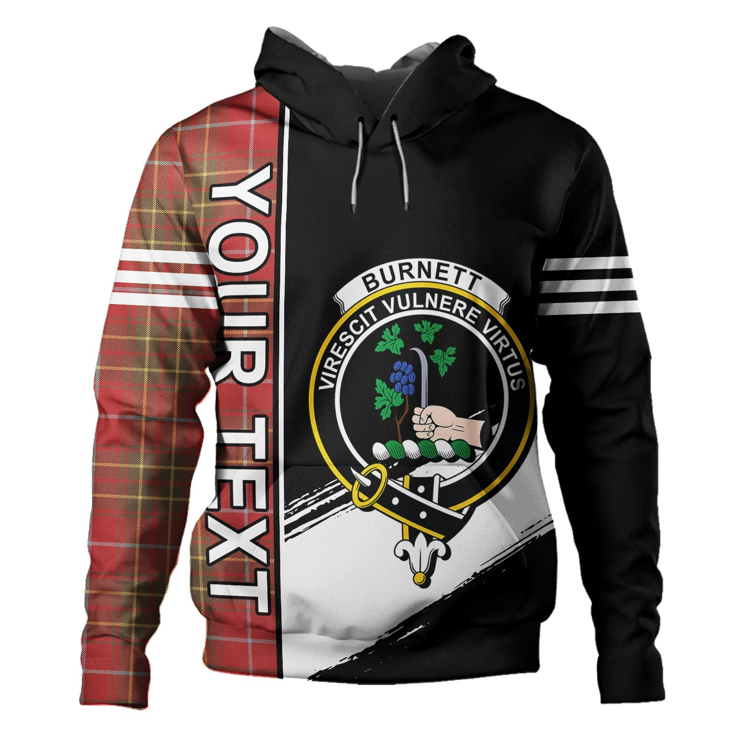 ScotsTee Shop Scottish Burnett Weathered Clan Crest Tartan Hoodie Quarter Personalized