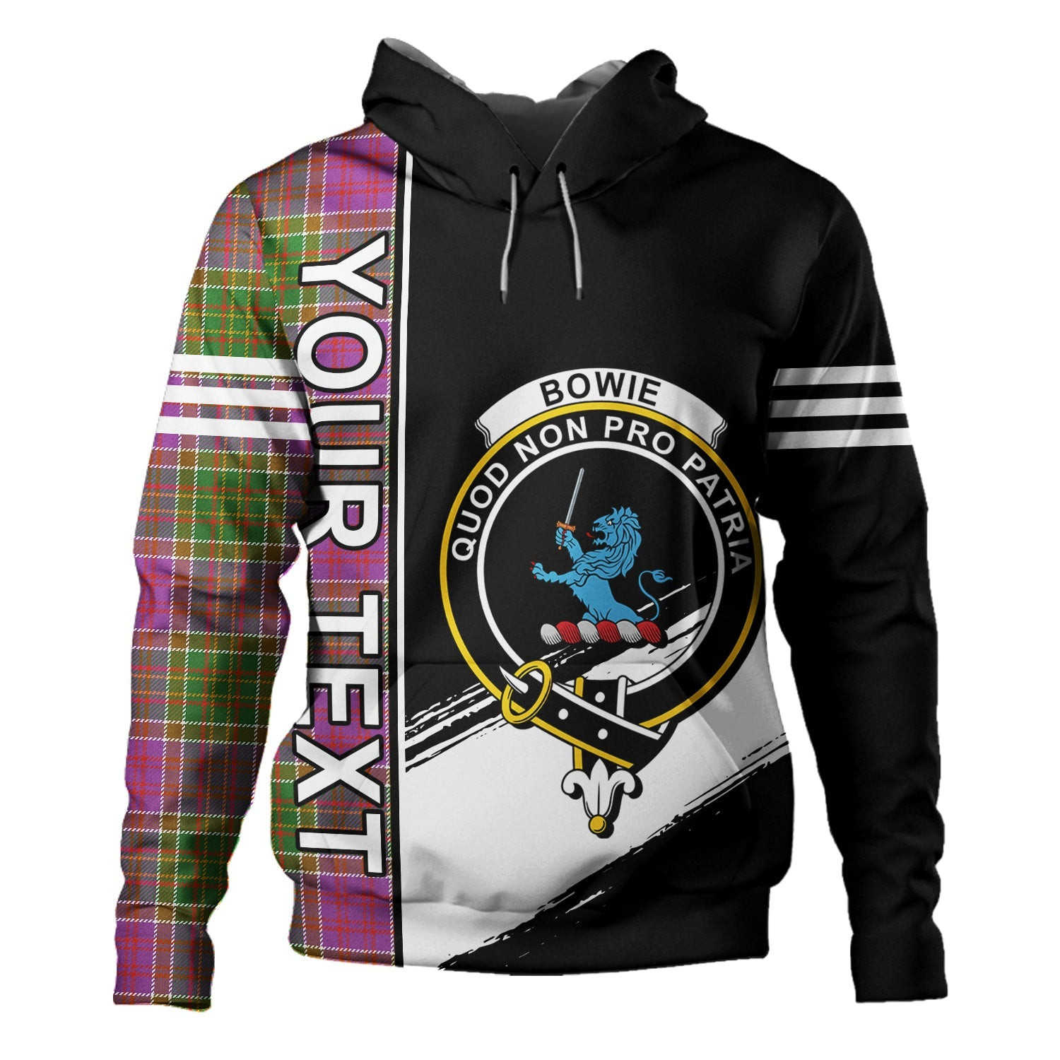 ScotsTee Shop Scottish Bowie Ancient Clan Crest Tartan Hoodie Quarter Personalized