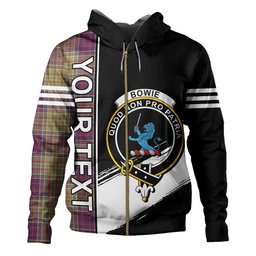 ScotsTee Shop Scottish Bowie Weathered Clan Crest Tartan Hoodie Quarter Personalized