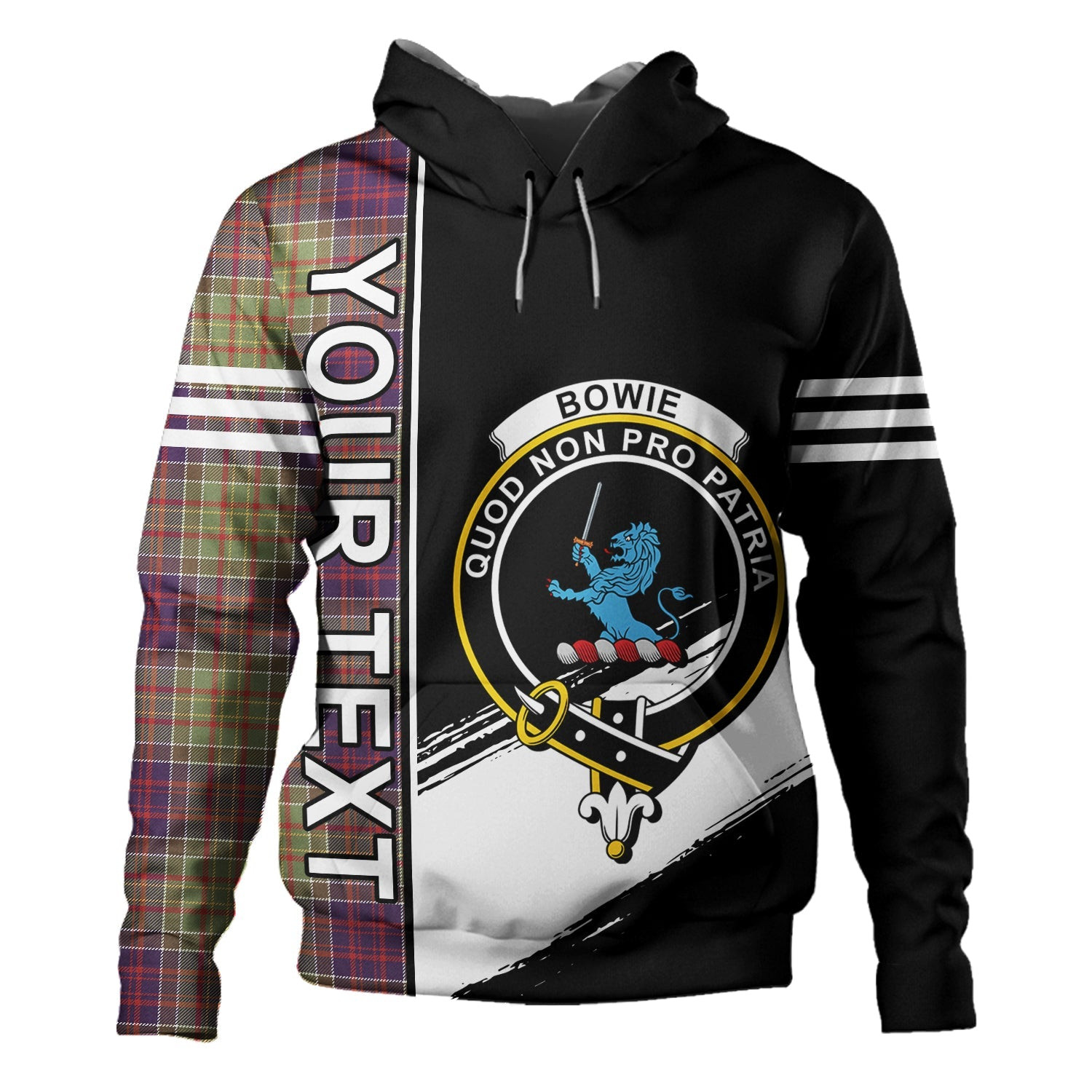 ScotsTee Shop Scottish Bowie Weathered Clan Crest Tartan Hoodie Quarter Personalized