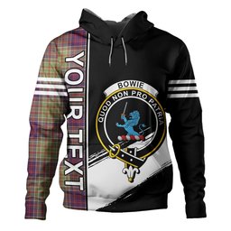 ScotsTee Shop Scottish Bowie Weathered Clan Crest Tartan Hoodie Quarter Personalized