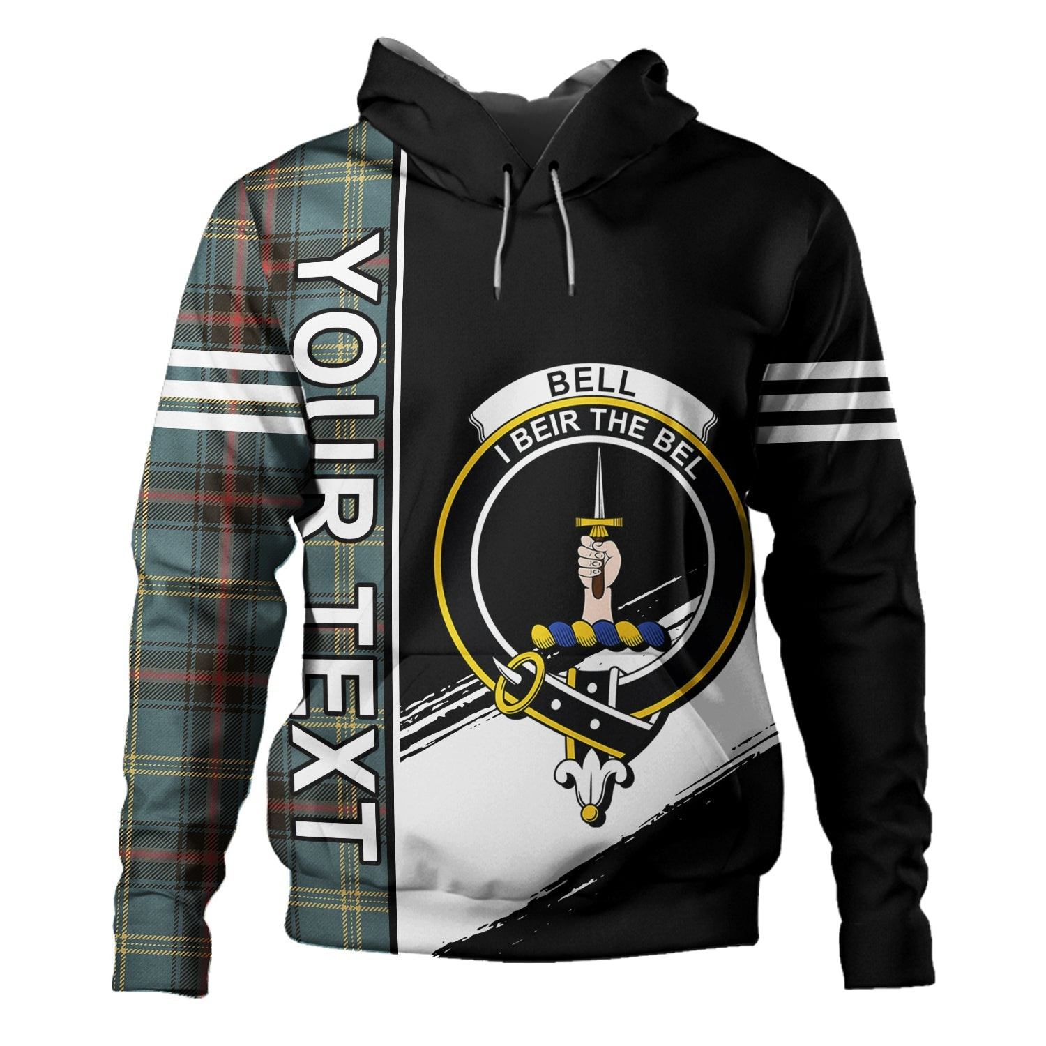 ScotsTee Shop Scottish Bell of the Borders Weathered Clan Crest Tartan Hoodie Quarter Personalized