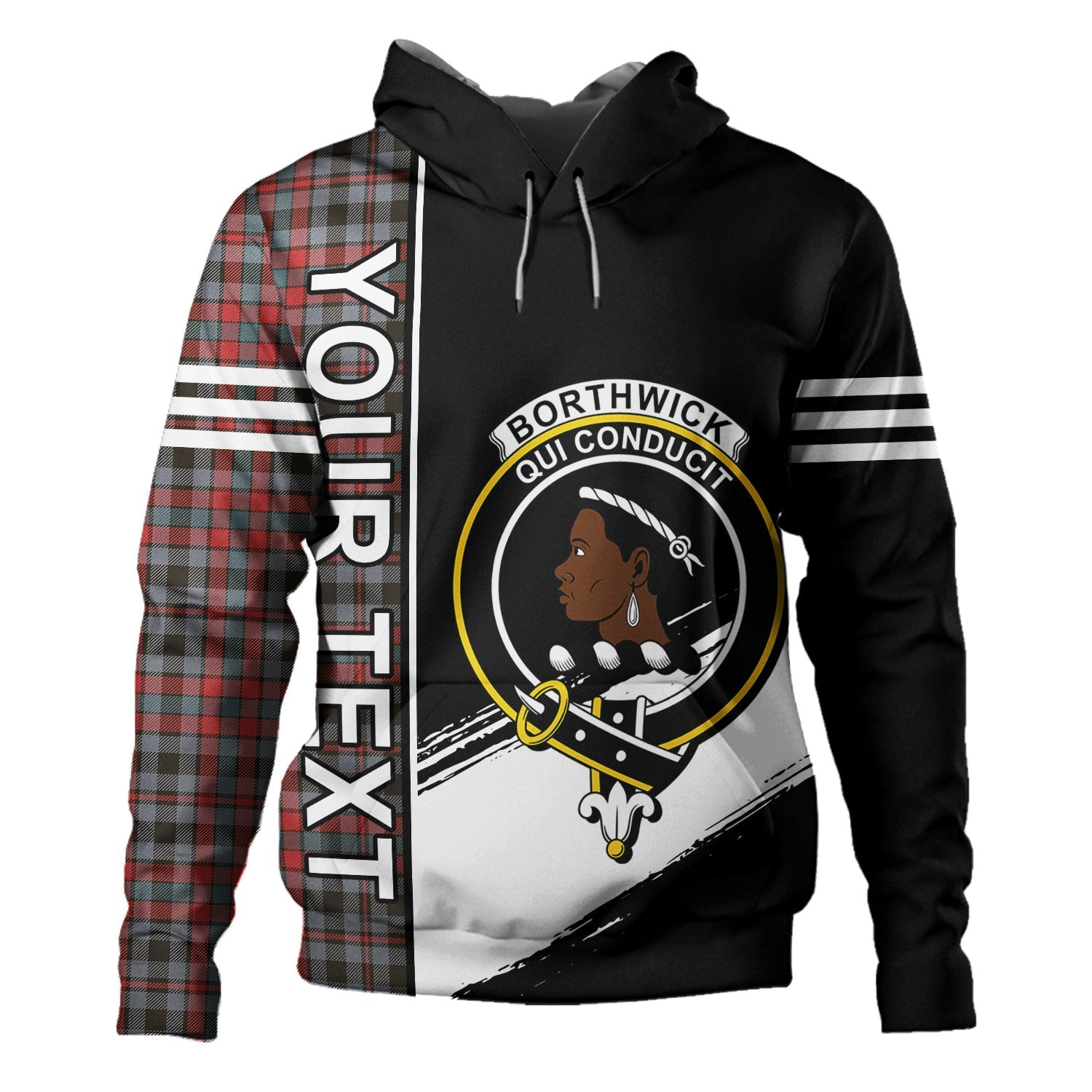 ScotsTee Shop Scottish Borthwick Weathered Clan Crest Tartan Hoodie Quarter Personalized
