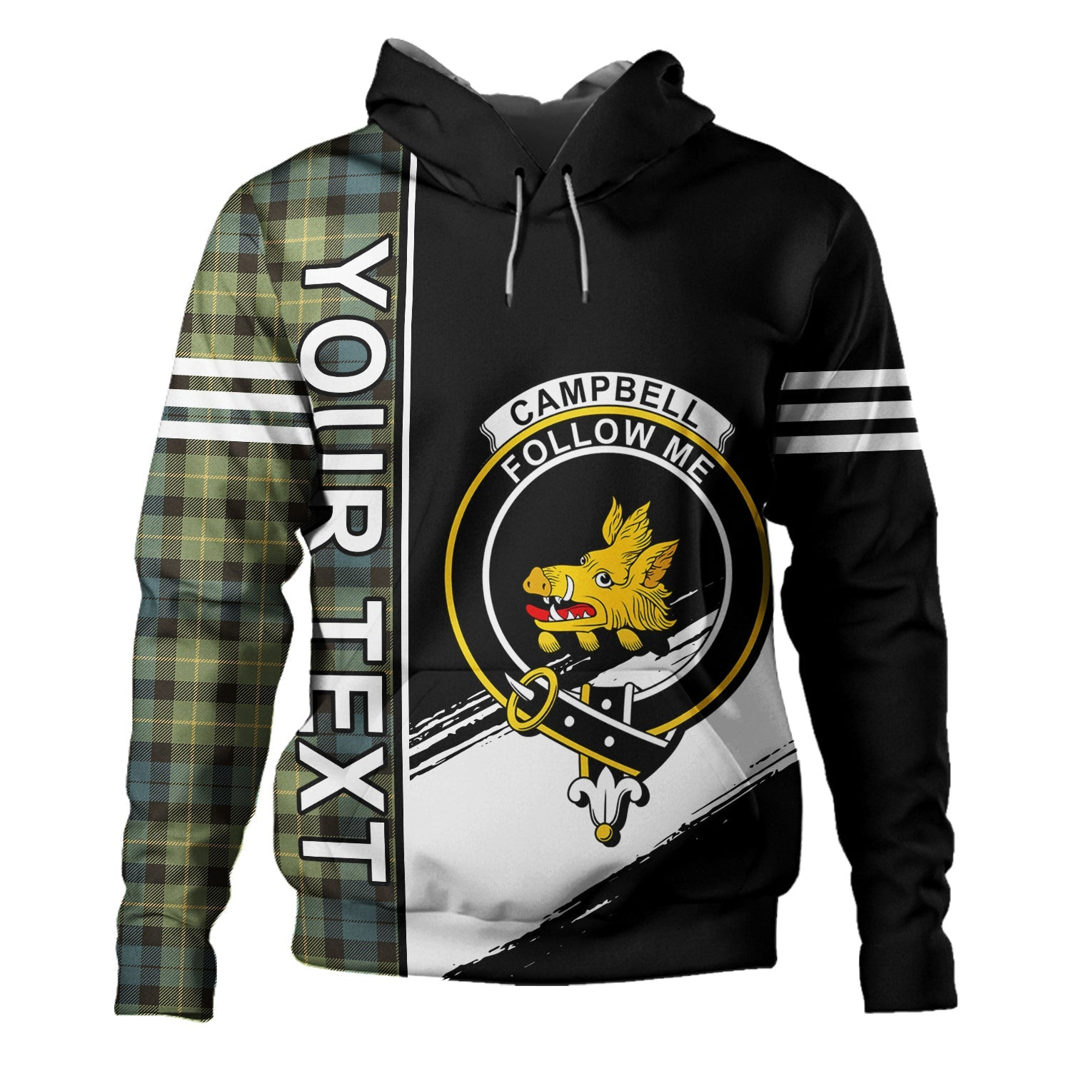 ScotsTee Shop Scottish Campbell of Breadalbane 1819 Weathered 2 Clan Crest Tartan Hoodie Quarter Personalized