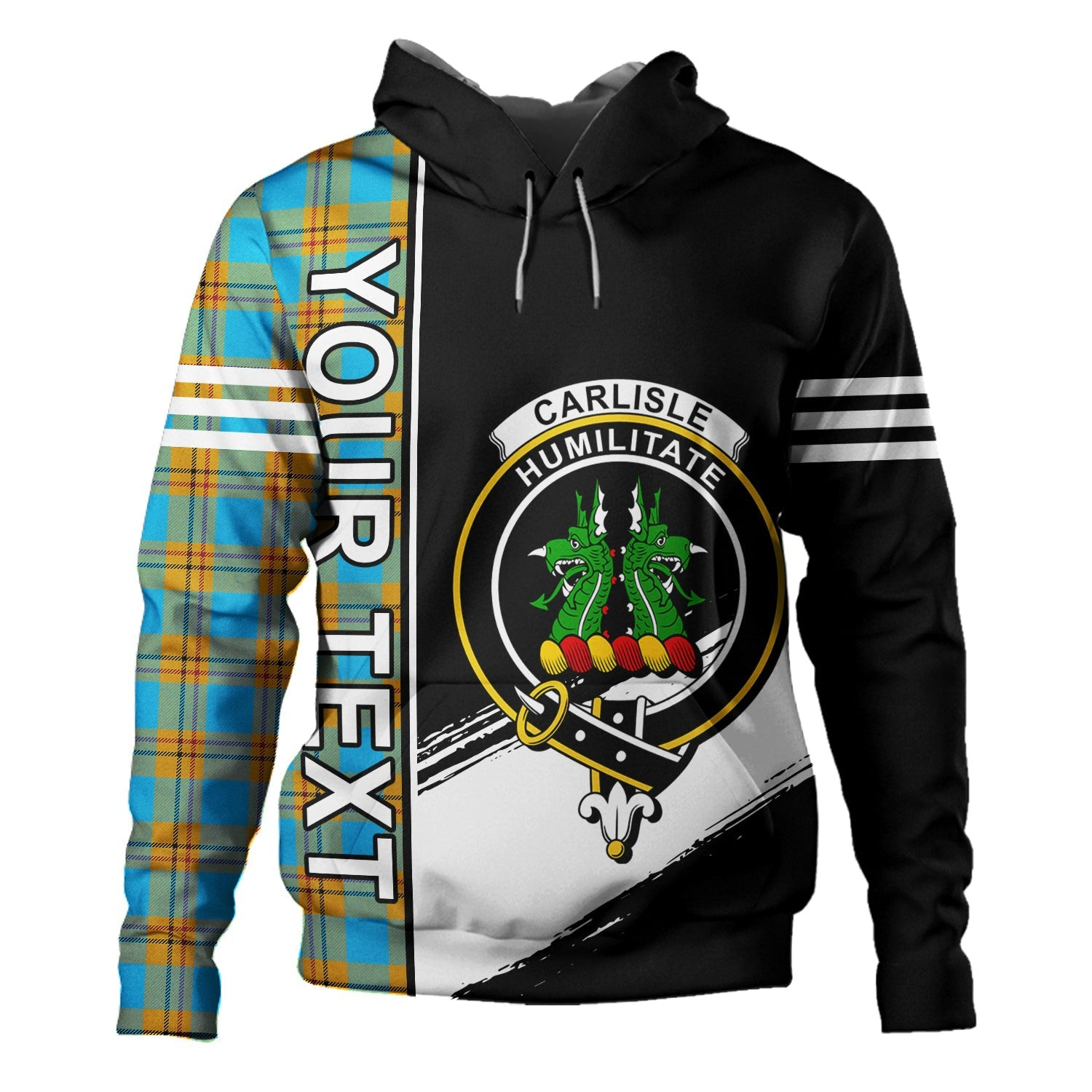 ScotsTee Shop Scottish Carlisle (Carlill) Ancient Clan Crest Tartan Hoodie Quarter Personalized
