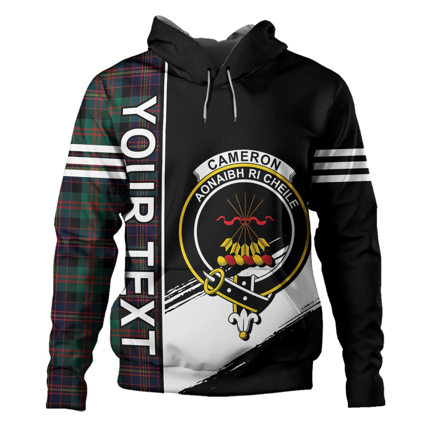 ScotsTee Shop Scottish Cameron of Erracht #3 Modern 2 Clan Crest Tartan Hoodie Quarter Personalized