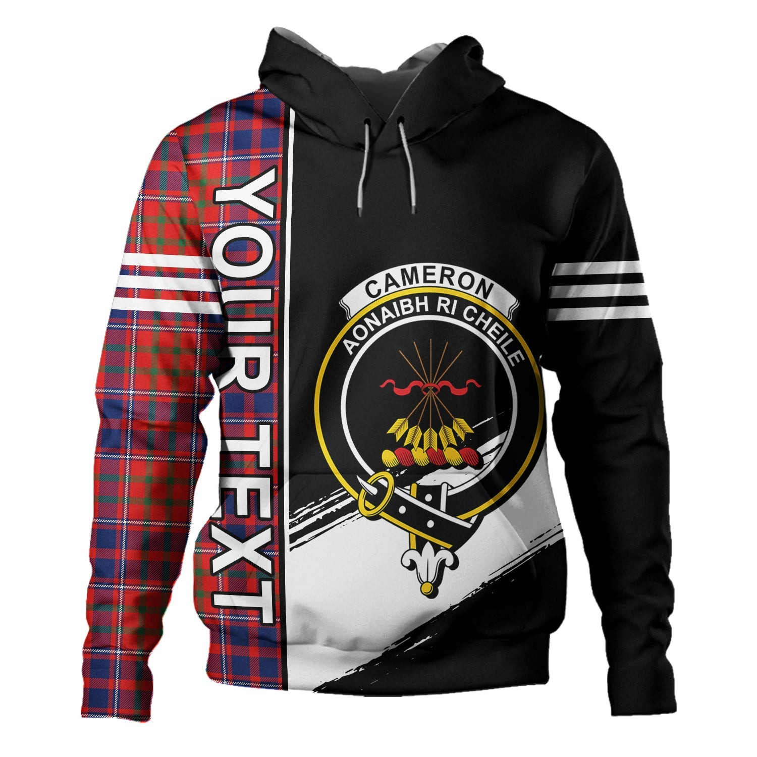ScotsTee Shop Scottish Cameron of Locheil Modern 2 Clan Crest Tartan Hoodie Quarter Personalized