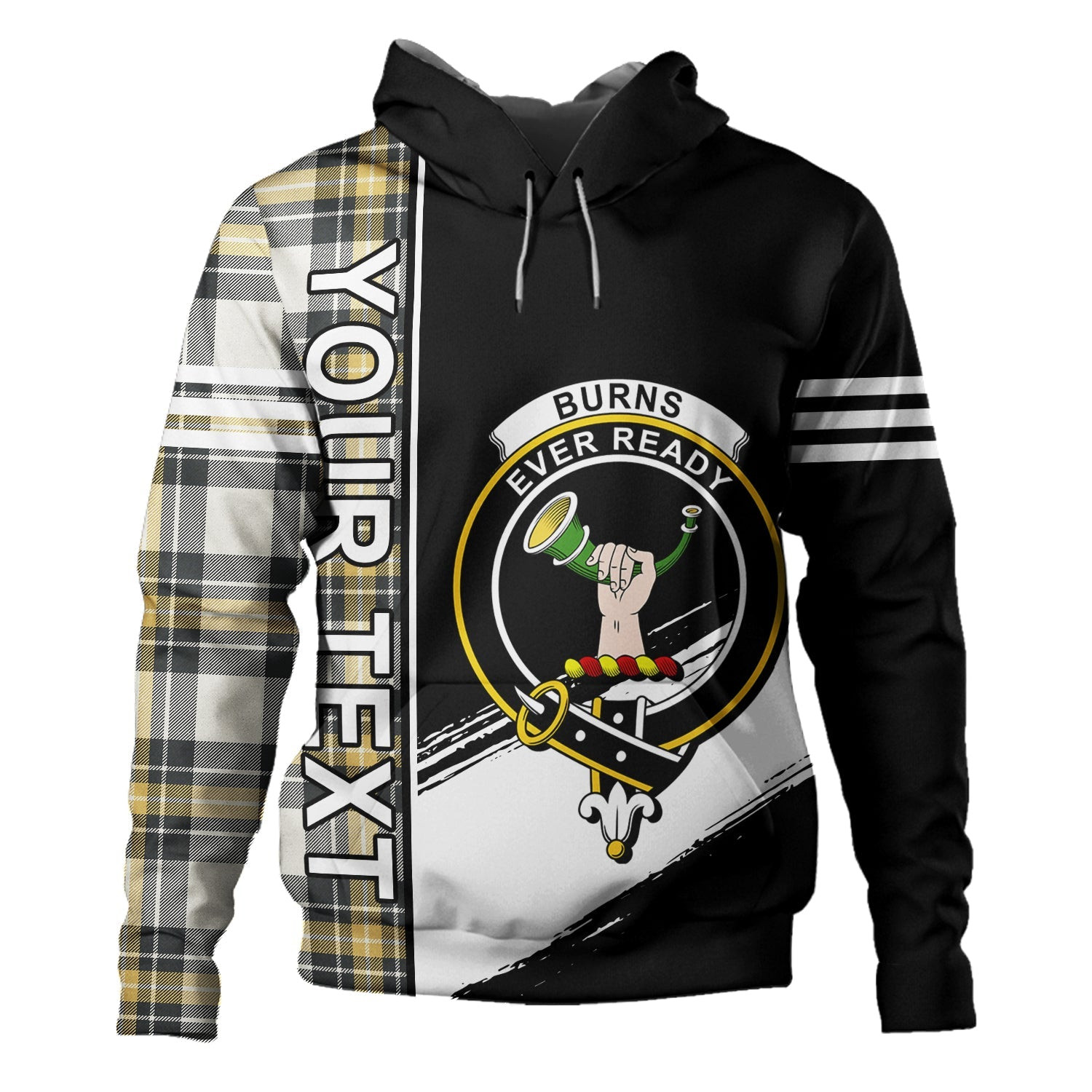 ScotsTee Shop Scottish Burns Weathered Clan Crest Tartan Hoodie Quarter Personalized
