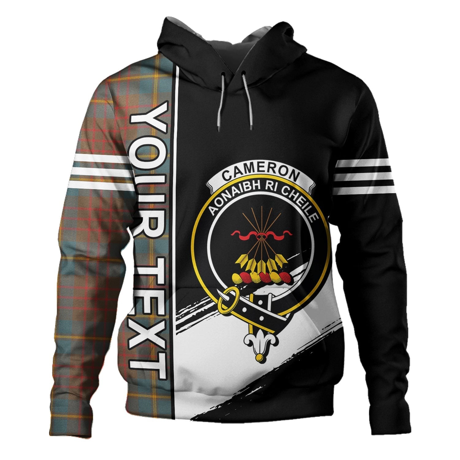 ScotsTee Shop Scottish Cameron of Lochiel Hunting Weathered 2 Clan Crest Tartan Hoodie Quarter Personalized