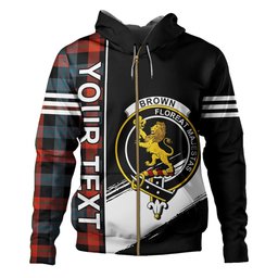 ScotsTee Shop Scottish Brown (Broun) Ancient Clan Crest Tartan Hoodie Quarter Personalized