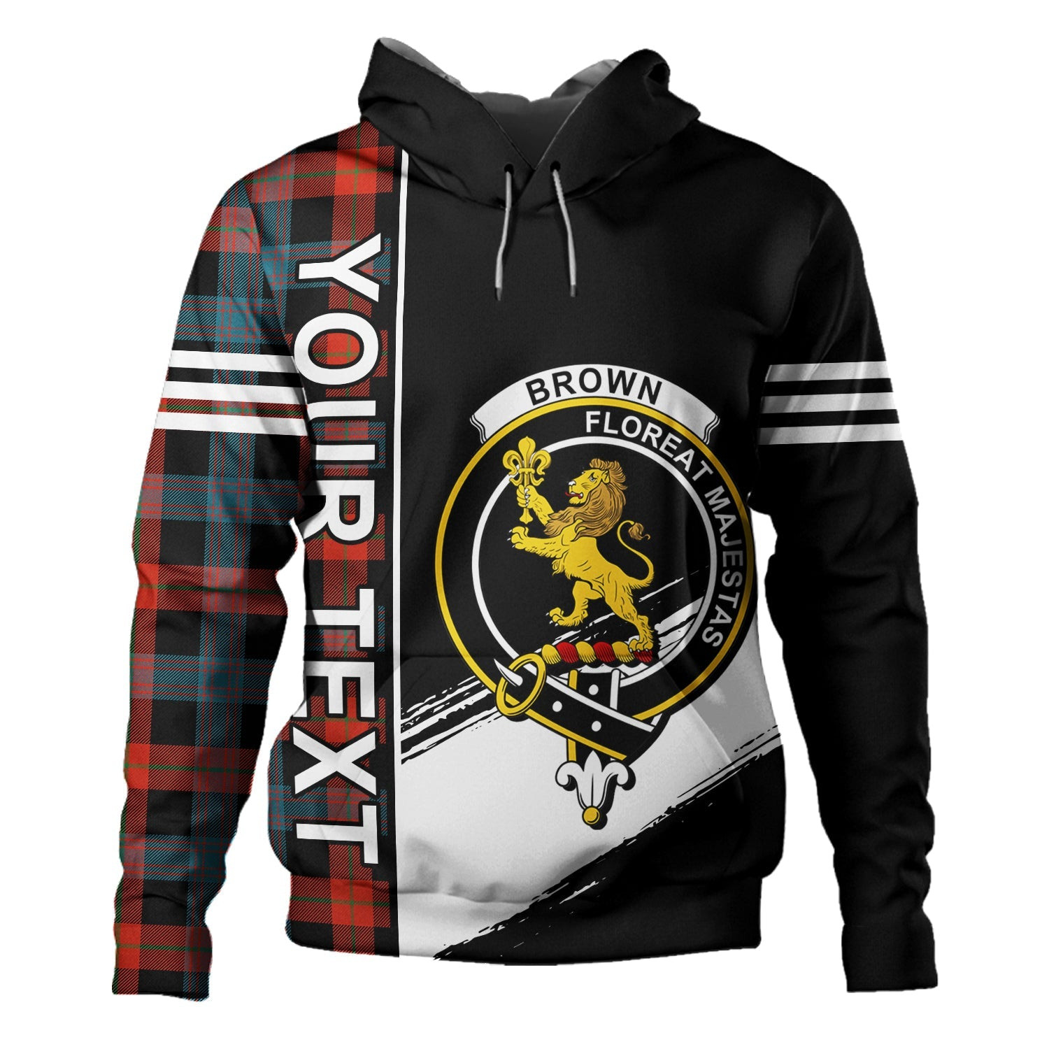 ScotsTee Shop Scottish Brown (Broun) Ancient Clan Crest Tartan Hoodie Quarter Personalized