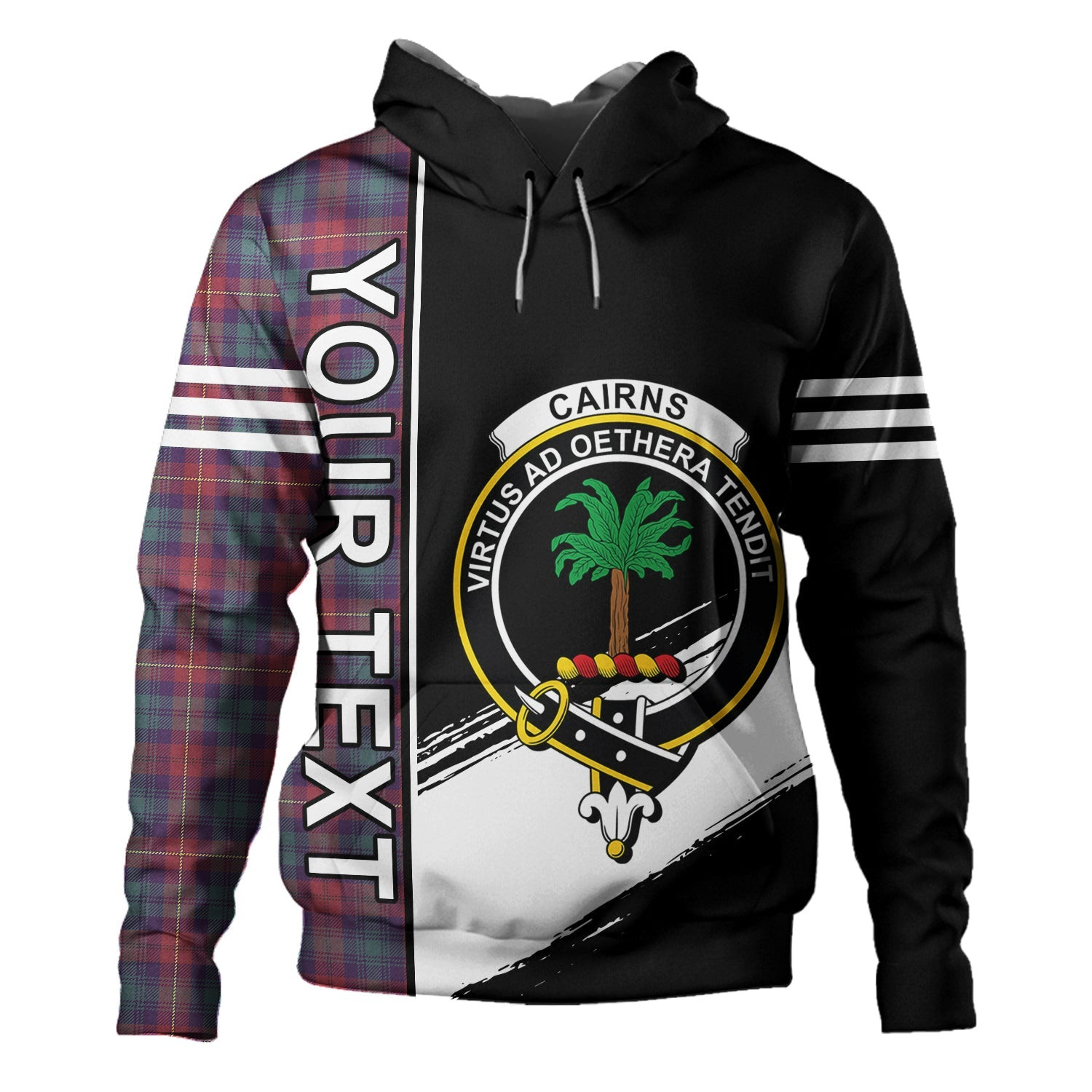 ScotsTee Shop Scottish Cairns of Finavon Weathered Clan Crest Tartan Hoodie Quarter Personalized