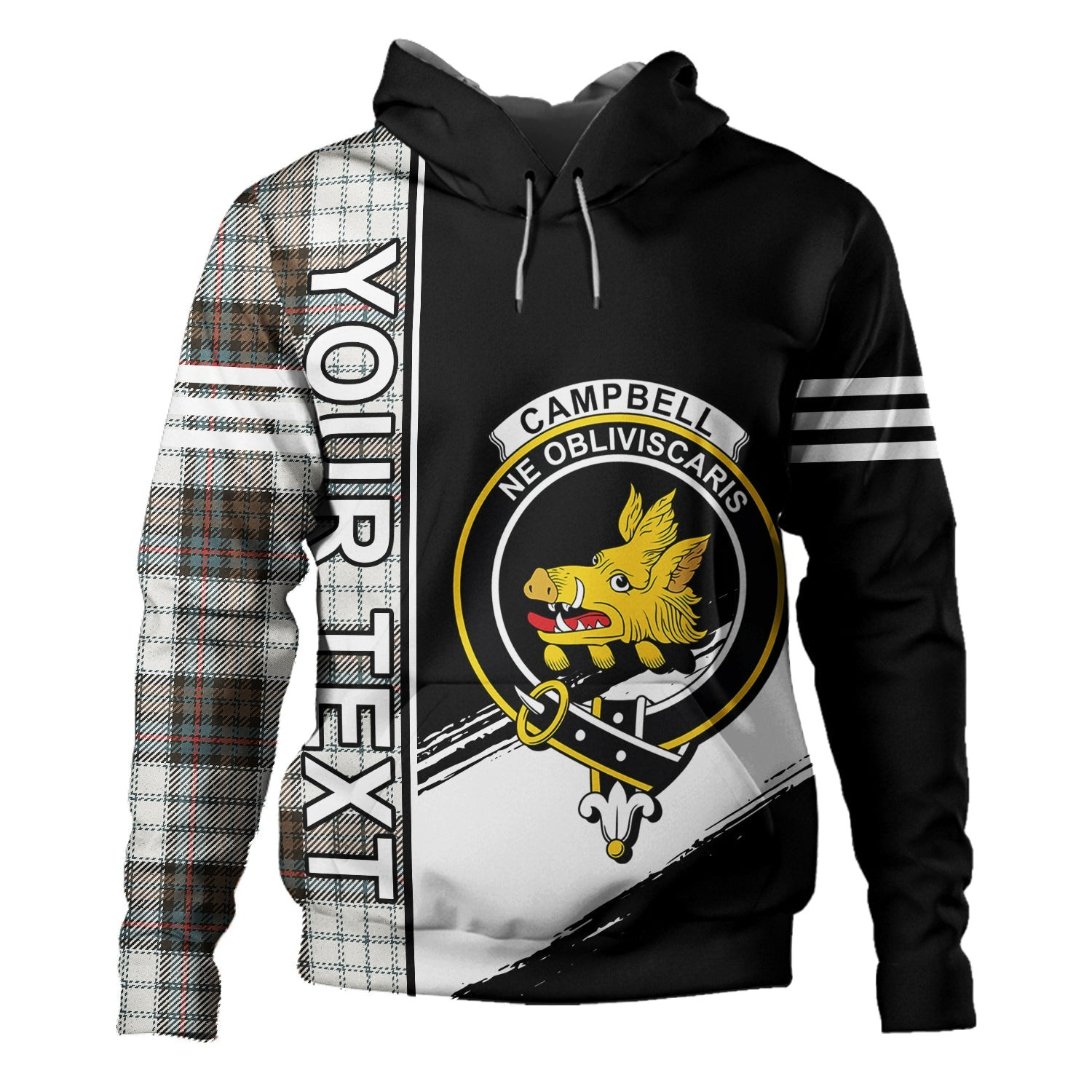 ScotsTee Shop Scottish Campbell of Cawdor Dress Weathered 2 Clan Crest Tartan Hoodie Quarter Personalized