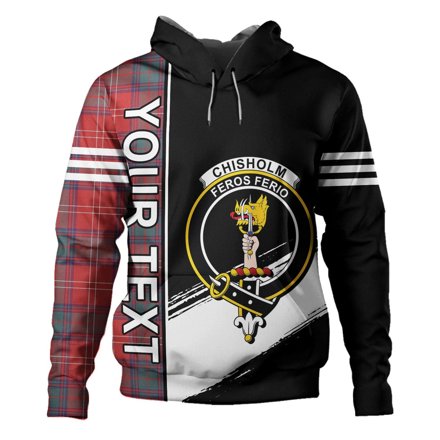 ScotsTee Shop Scottish Chisholm Weathered Clan Crest Tartan Hoodie Quarter Personalized