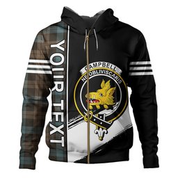 ScotsTee Shop Scottish Campbell of Lochawe Weathered 2 Clan Crest Tartan Hoodie Quarter Personalized