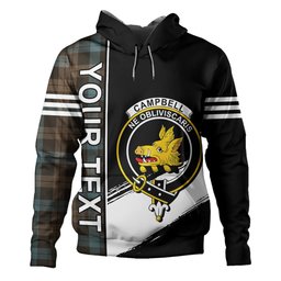 ScotsTee Shop Scottish Campbell of Lochawe Weathered 2 Clan Crest Tartan Hoodie Quarter Personalized