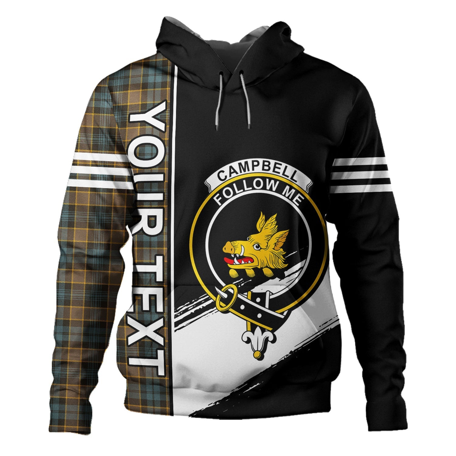 ScotsTee Shop Scottish Campbell of Breadalbane Weathered 2 Clan Crest Tartan Hoodie Quarter Personalized