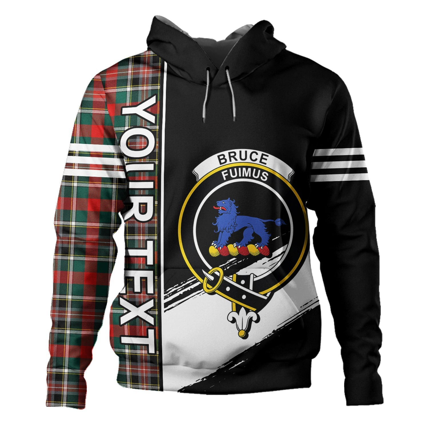 ScotsTee Shop Scottish Bruce of Kinnaird Modern Clan Crest Tartan Hoodie Quarter Personalized