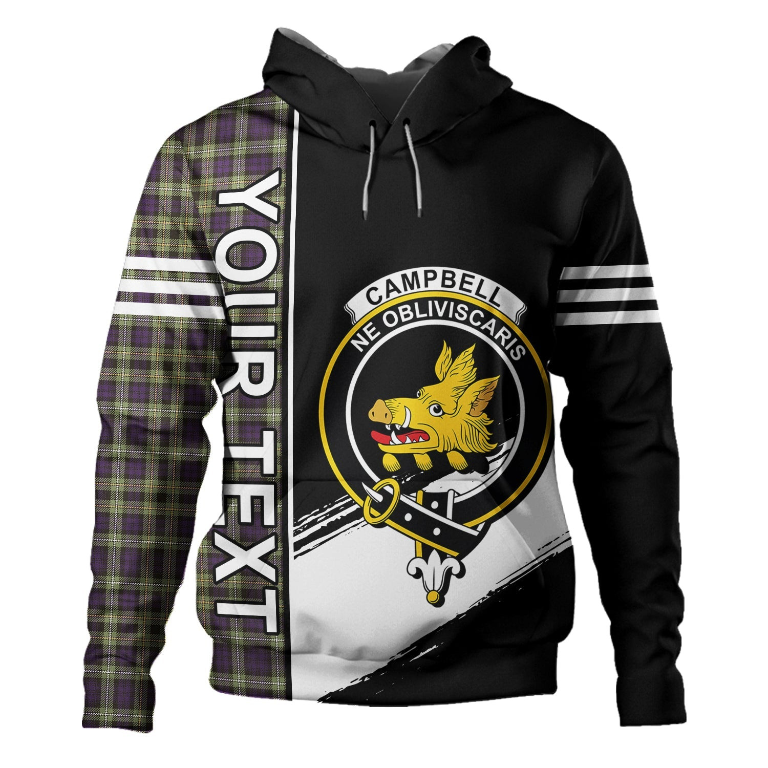 ScotsTee Shop Scottish Campbell of Argyll 1815 Weathered 2 Clan Crest Tartan Hoodie Quarter Personalized