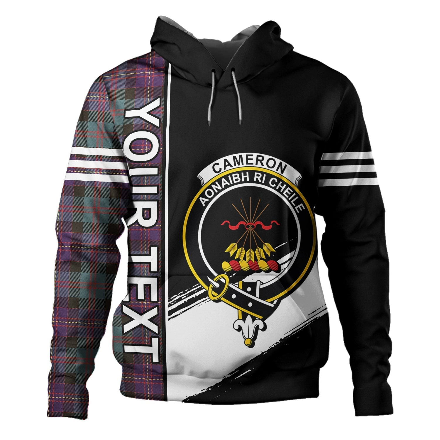 ScotsTee Shop Scottish Cameron of Erracht #3 Weathered 2 Clan Crest Tartan Hoodie Quarter Personalized