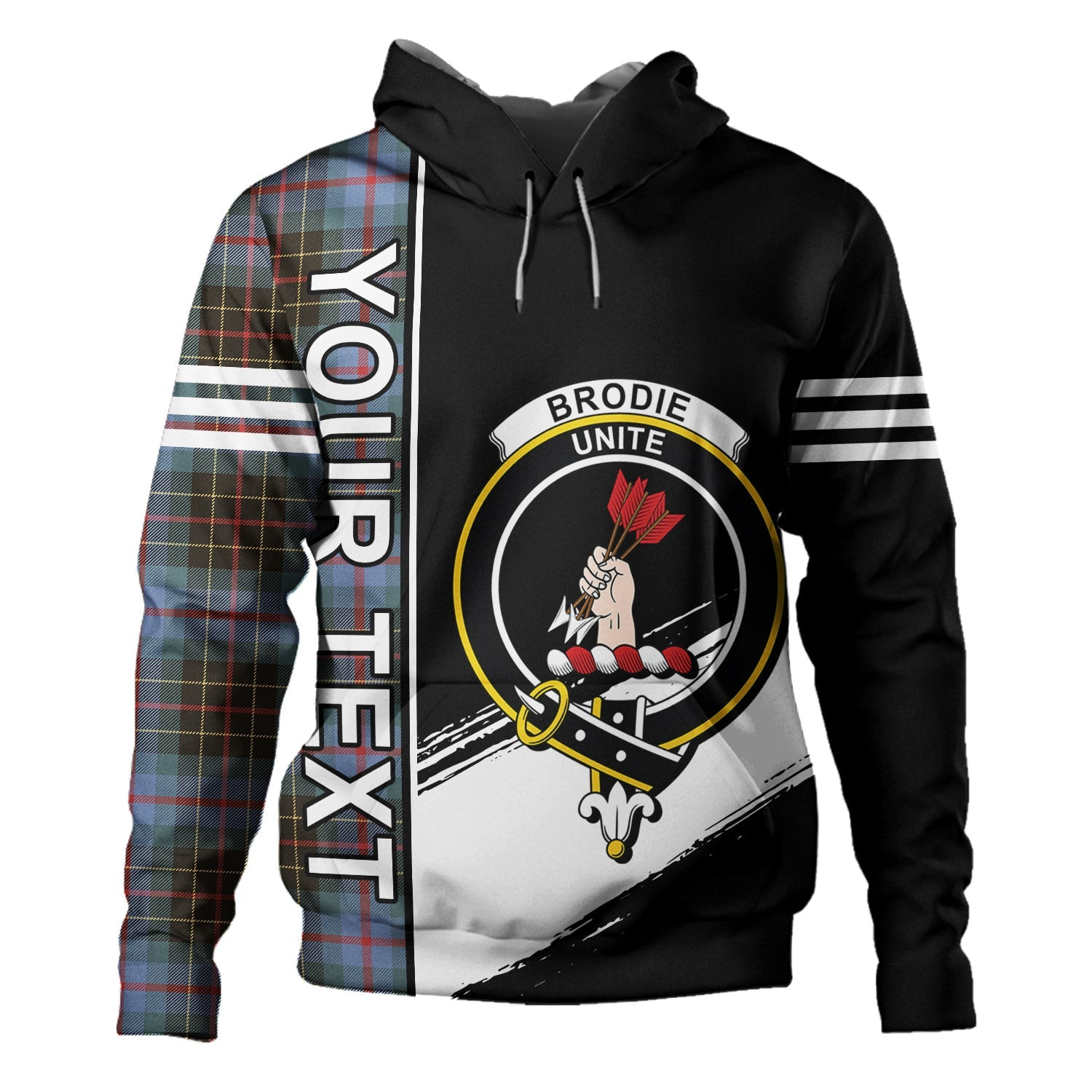 ScotsTee Shop Scottish Brodie Hunting Weathered Clan Crest Tartan Hoodie Quarter Personalized