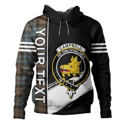 ScotsTee Shop Scottish Campbell of Cawdor Weathered 2 Clan Crest Tartan Hoodie Quarter Personalized