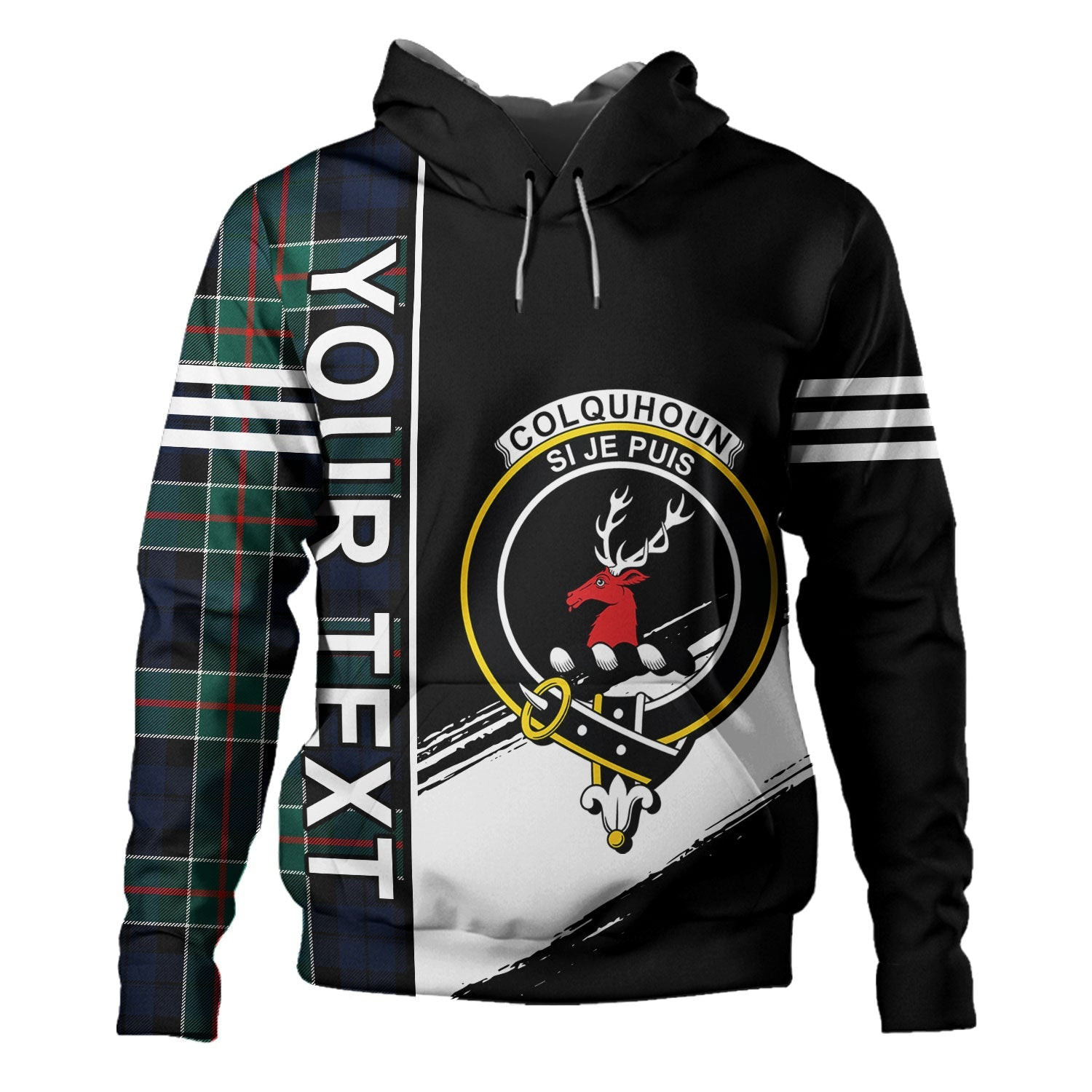 ScotsTee Shop Scottish Colquhoun (Cowans) Modern Clan Crest Tartan Hoodie Quarter Personalized