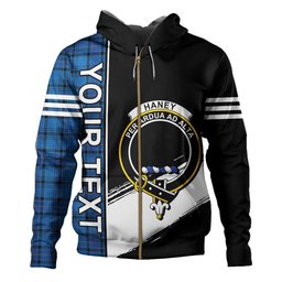 ScotsTee Shop Scottish Haney Blue Modern Clan Crest Tartan Hoodie Quarter Personalized