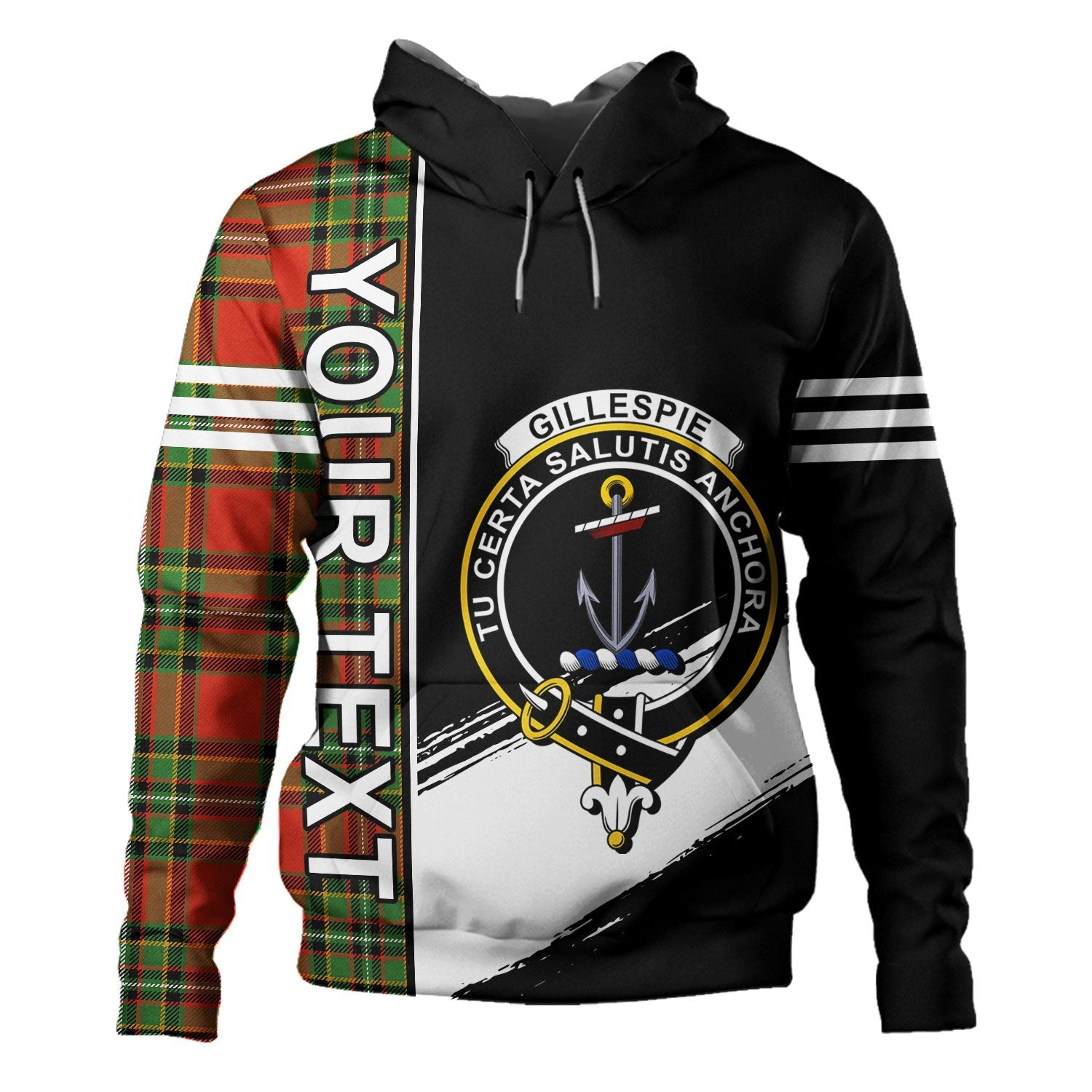 ScotsTee Shop Scottish Gillespie Ancient Clan Crest Tartan Hoodie Quarter Personalized