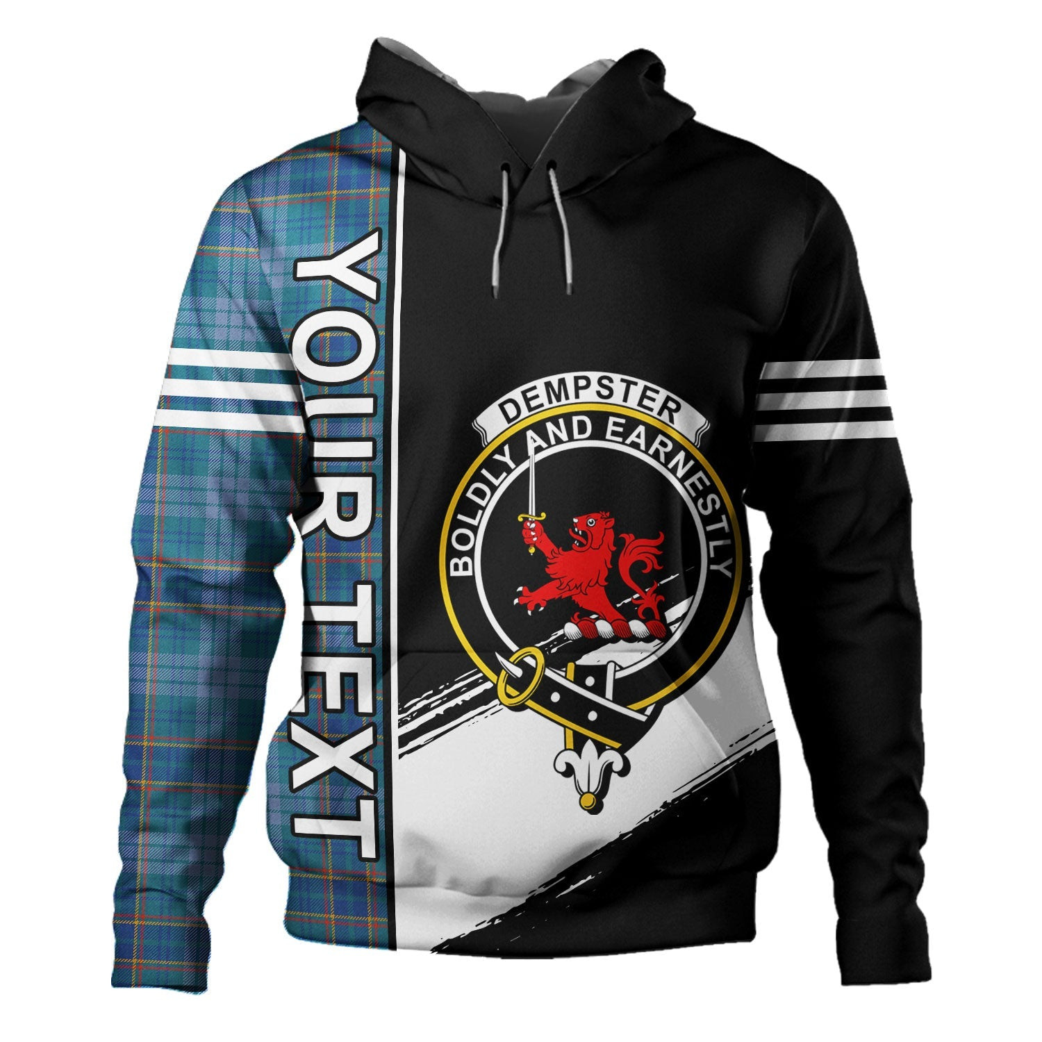 ScotsTee Shop Scottish Dempster Ancient Clan Crest Tartan Hoodie Quarter Personalized