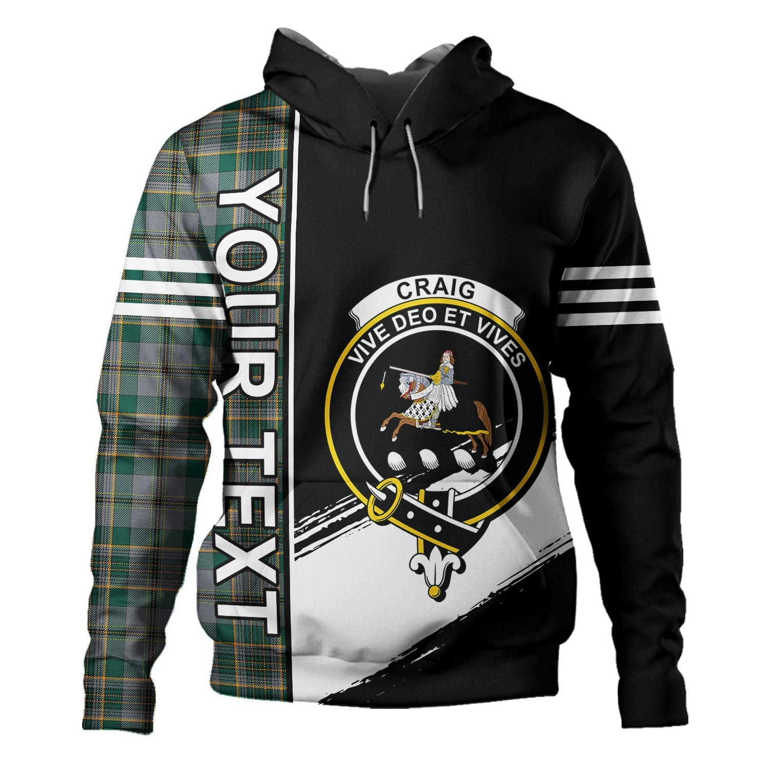 ScotsTee Shop Scottish Craig (Craigie) Modern Clan Crest Tartan Hoodie Quarter Personalized