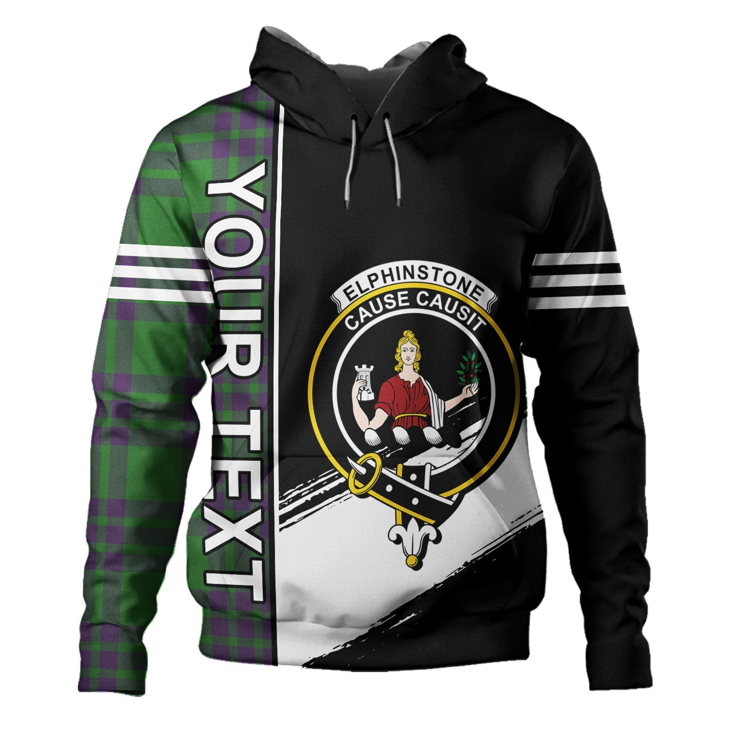 ScotsTee Shop Scottish Elphinstone Ancient Clan Crest Tartan Hoodie Quarter Personalized