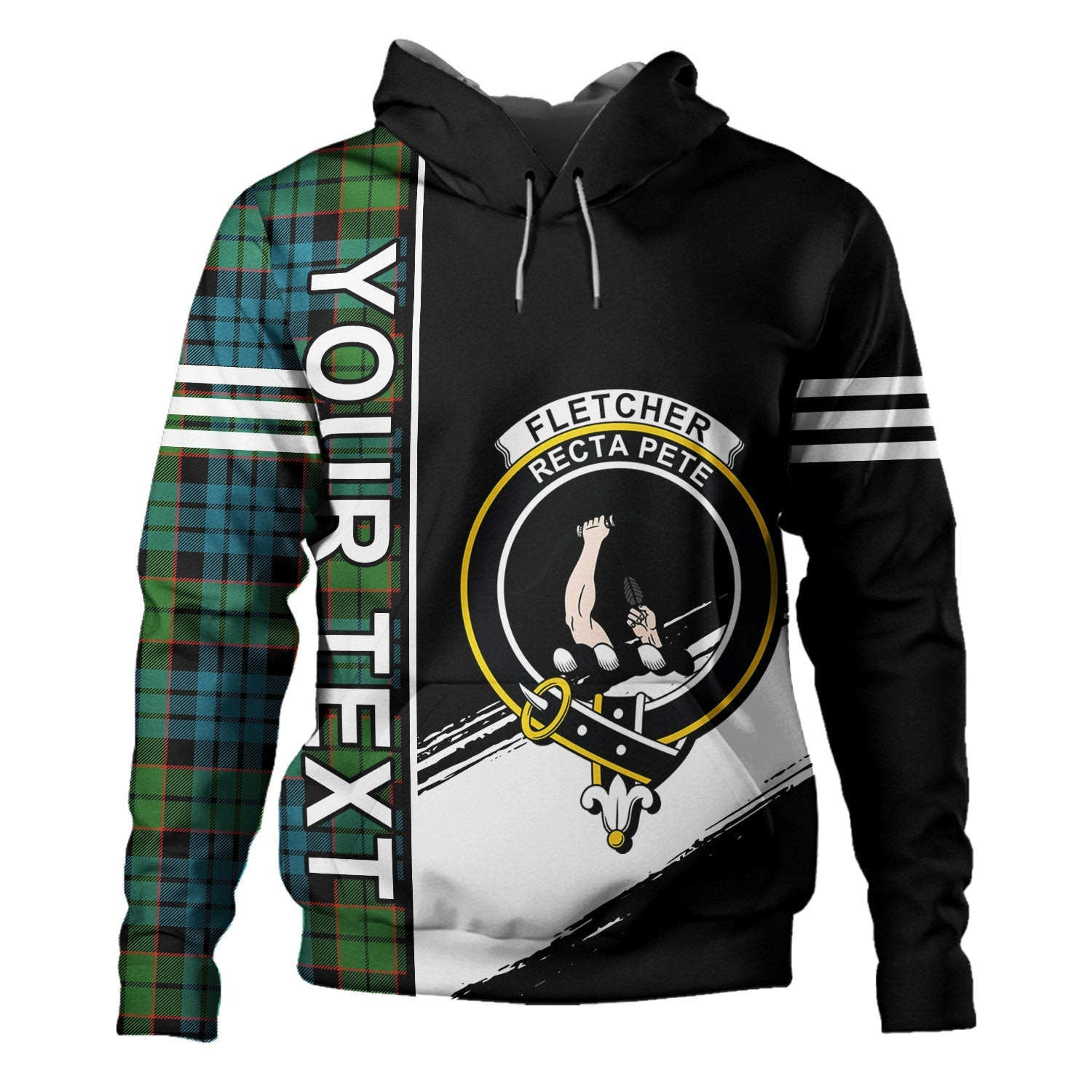 ScotsTee Shop Scottish Fletcher Family Ancient Clan Crest Tartan Hoodie Quarter Personalized