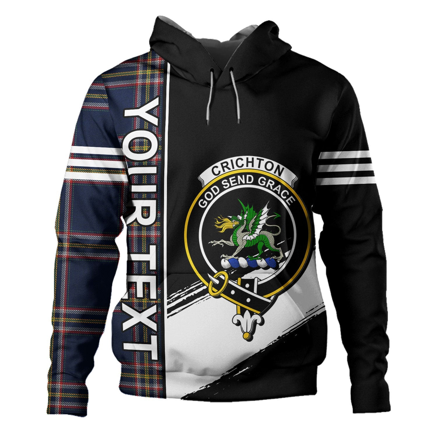 ScotsTee Shop Scottish Crichton (Creighton) Modern Clan Crest Tartan Hoodie Quarter Personalized