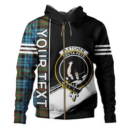 ScotsTee Shop Scottish Fletcher of Dunans Clan Crest Tartan Hoodie Quarter Personalized