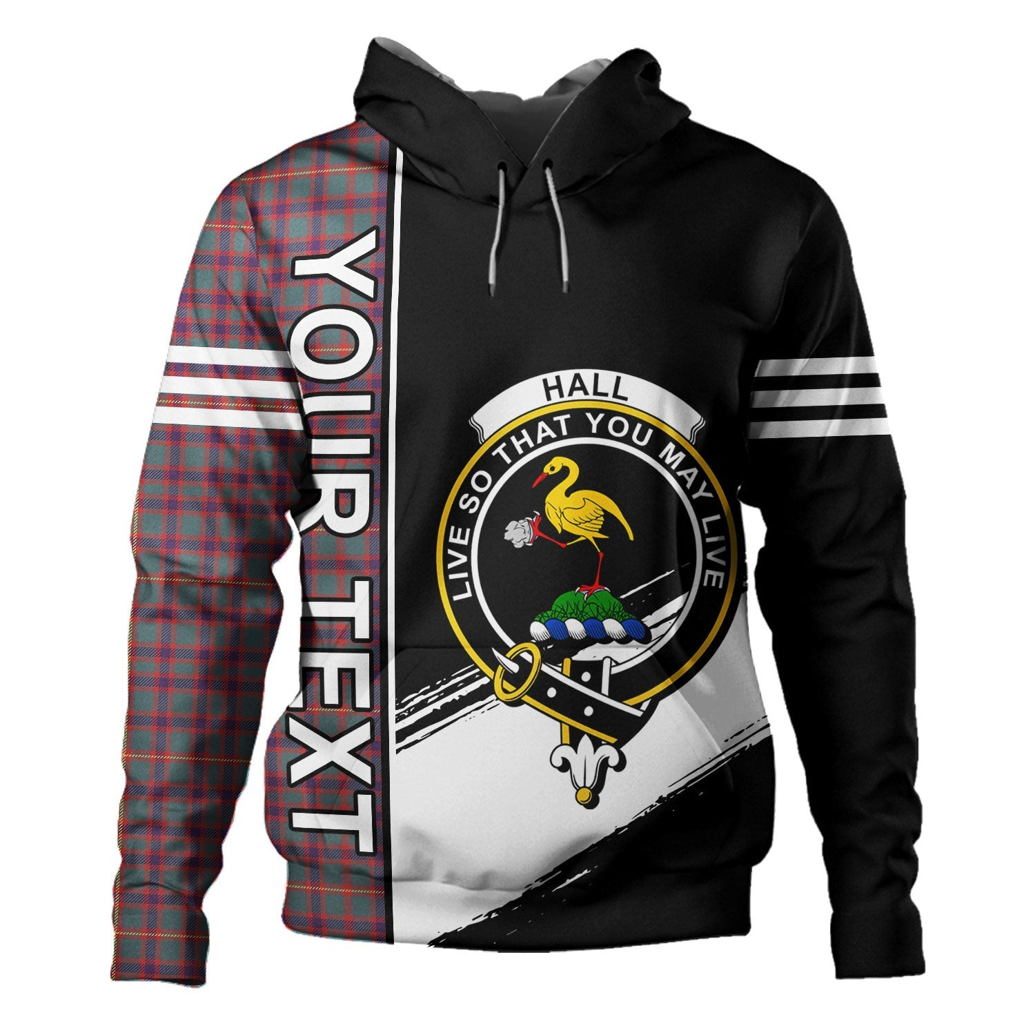 ScotsTee Shop Scottish Hall Weathered Clan Crest Tartan Hoodie Quarter Personalized