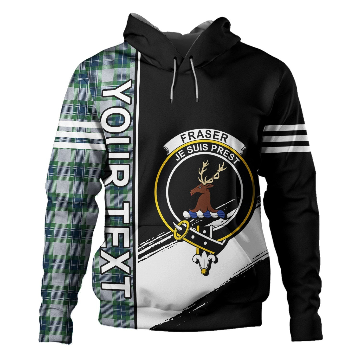 ScotsTee Shop Scottish Fraser Arisaid Green Clan Crest Tartan Hoodie Quarter Personalized