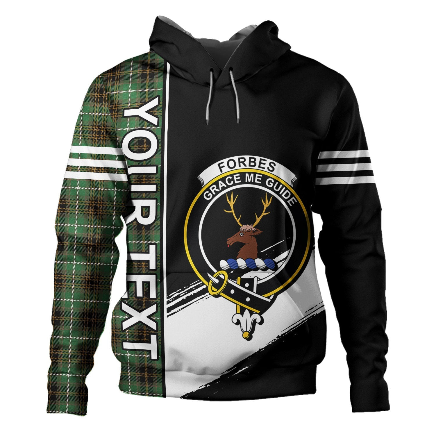 ScotsTee Shop Scottish Forbes of Druinnor Ancient Clan Crest Tartan Hoodie Quarter Personalized