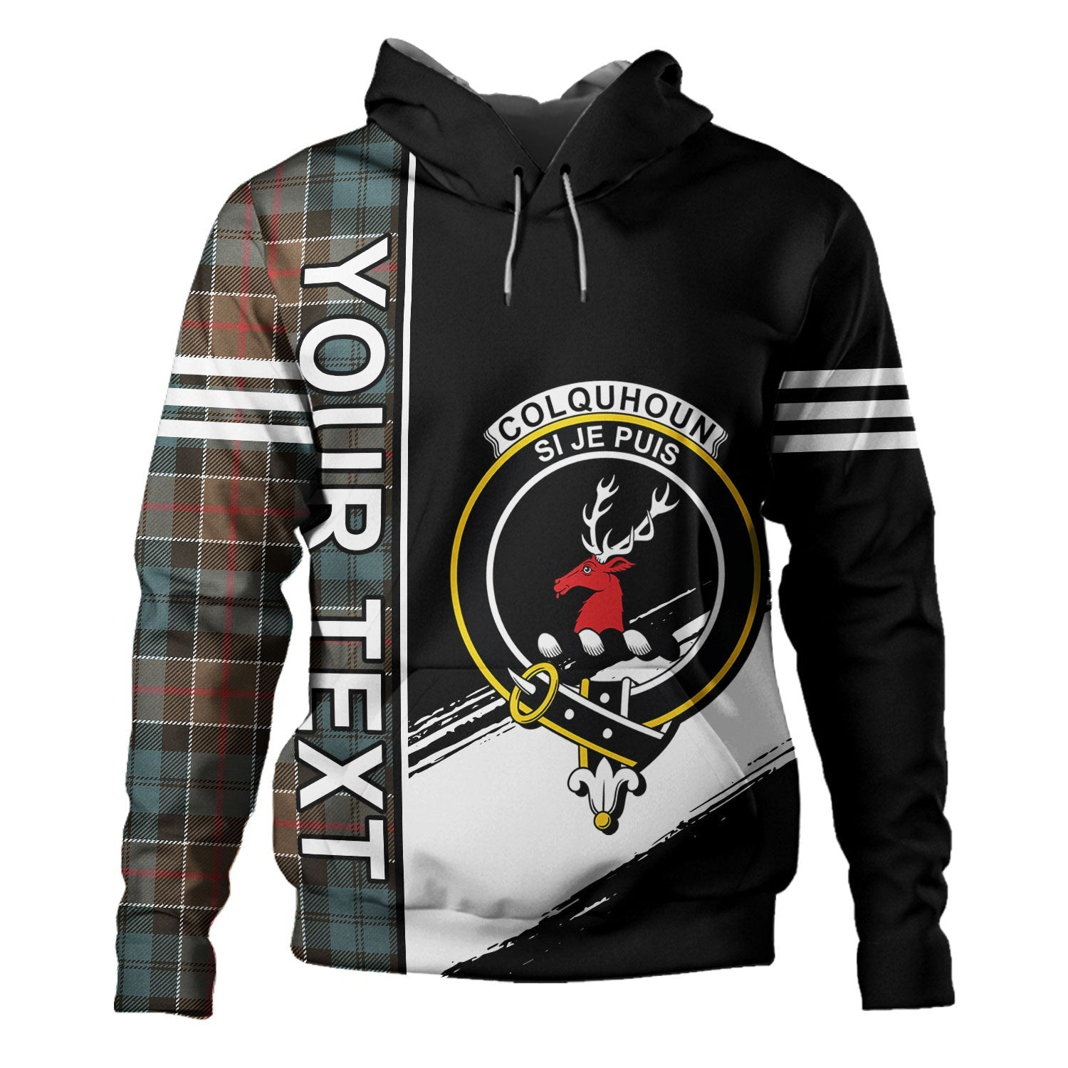 ScotsTee Shop Scottish Colquhoun Weathered Clan Crest Tartan Hoodie Quarter Personalized
