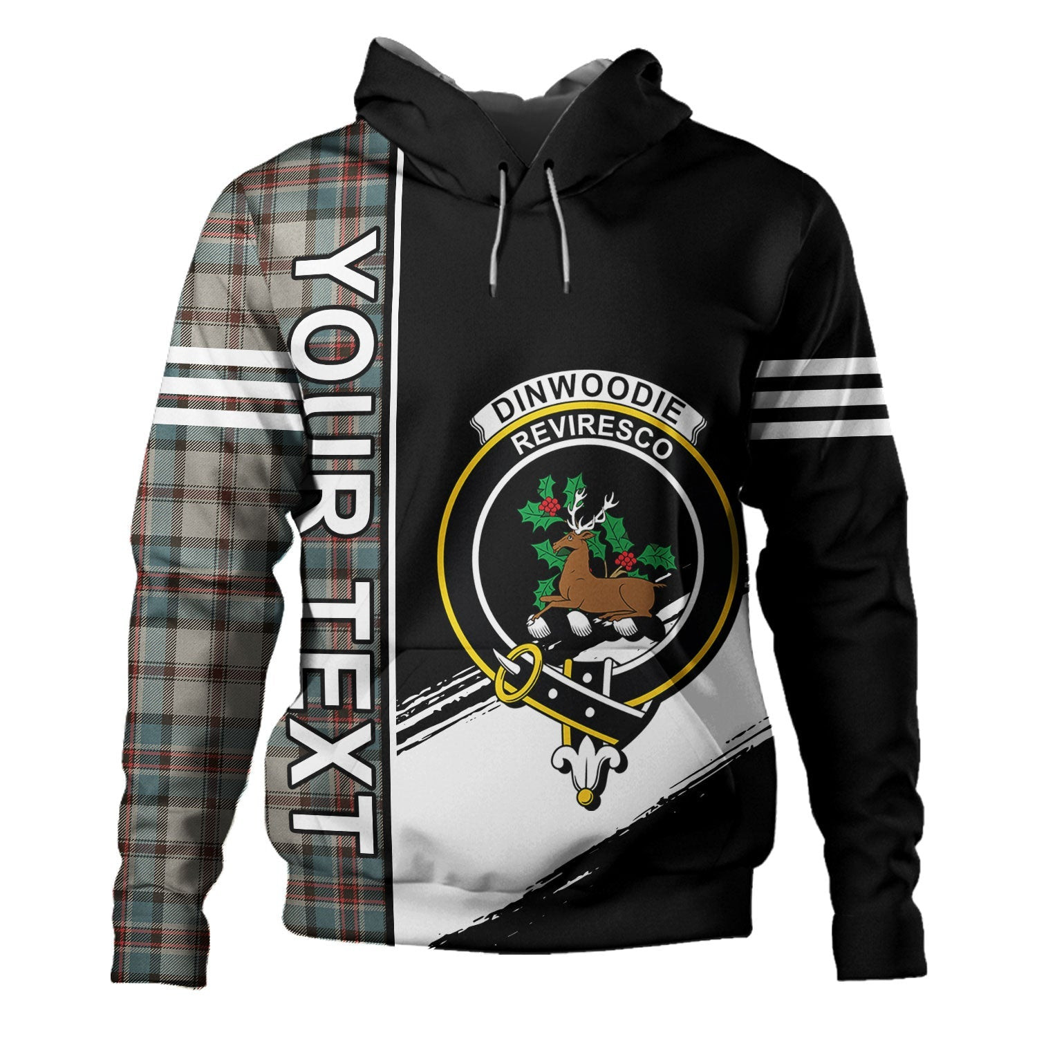 ScotsTee Shop Scottish Dinwoodie Weathered Clan Crest Tartan Hoodie Quarter Personalized