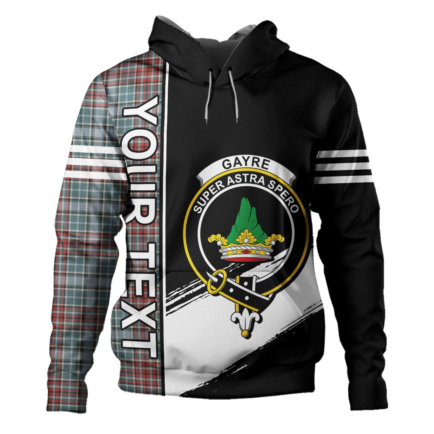 ScotsTee Shop Scottish Gayre Weathered Clan Crest Tartan Hoodie Quarter Personalized
