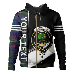 ScotsTee Shop Scottish Hamilton of Clayton Modern Clan Crest Tartan Hoodie Quarter Personalized