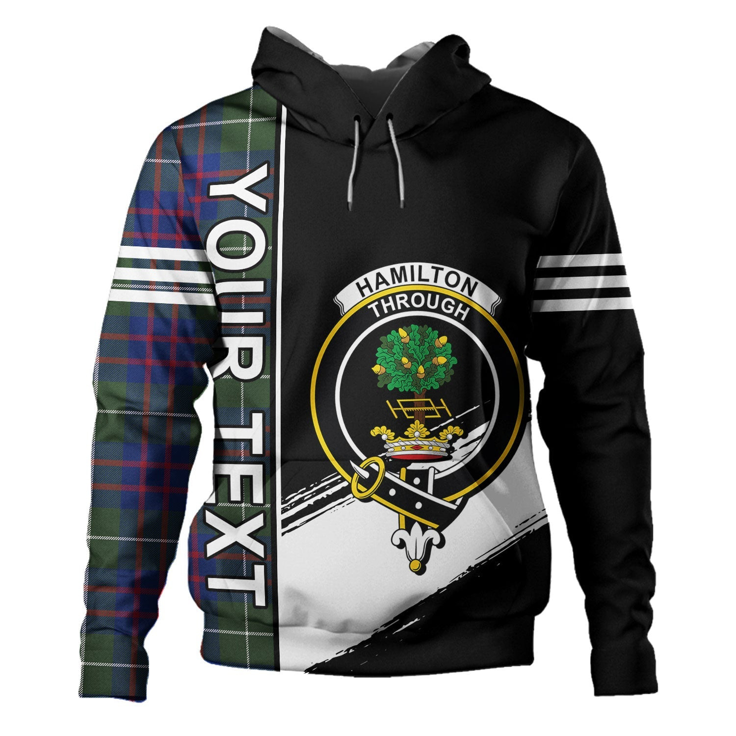 ScotsTee Shop Scottish Hamilton of Clayton Modern Clan Crest Tartan Hoodie Quarter Personalized