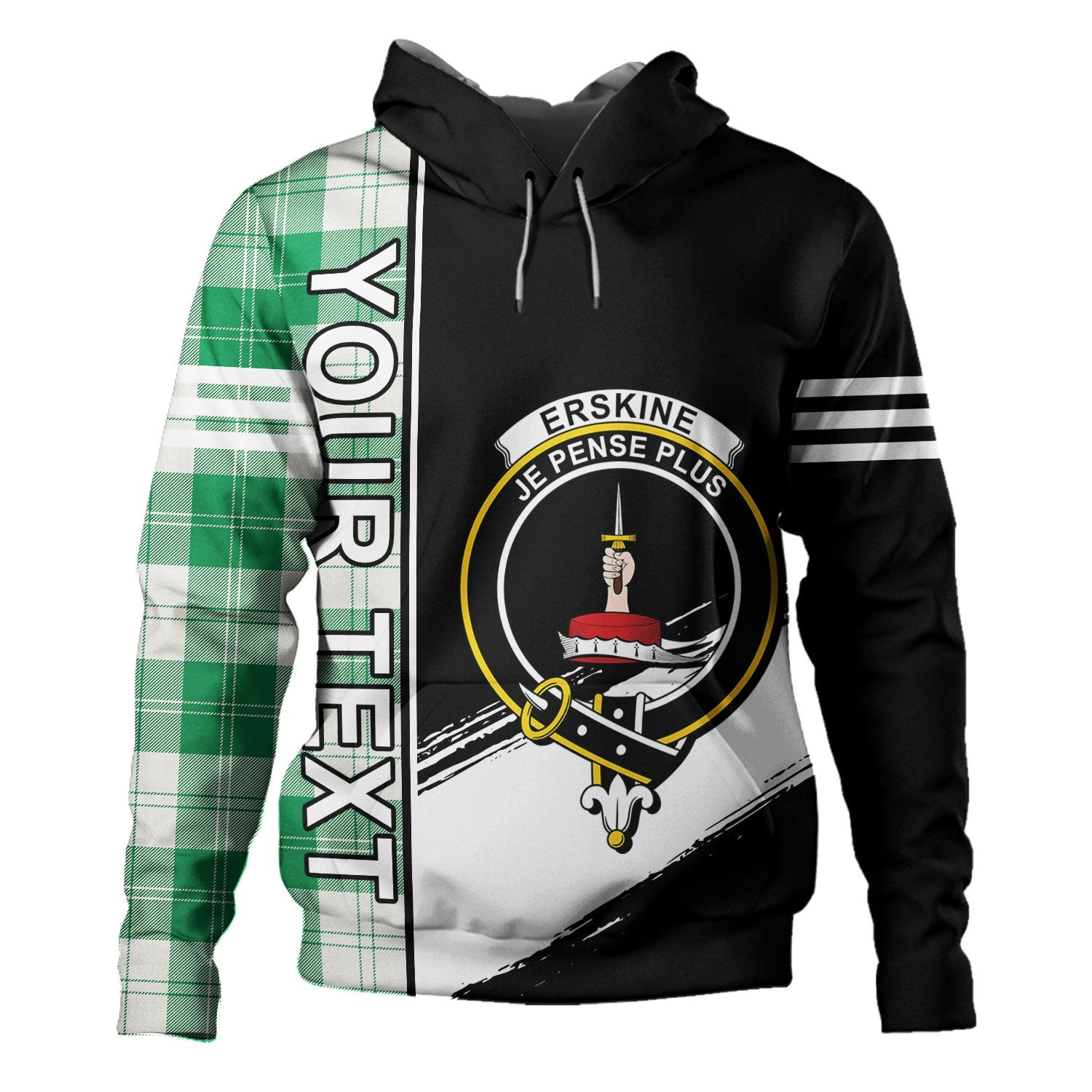 ScotsTee Shop Scottish Erskine Green Clan Crest Tartan Hoodie Quarter Personalized
