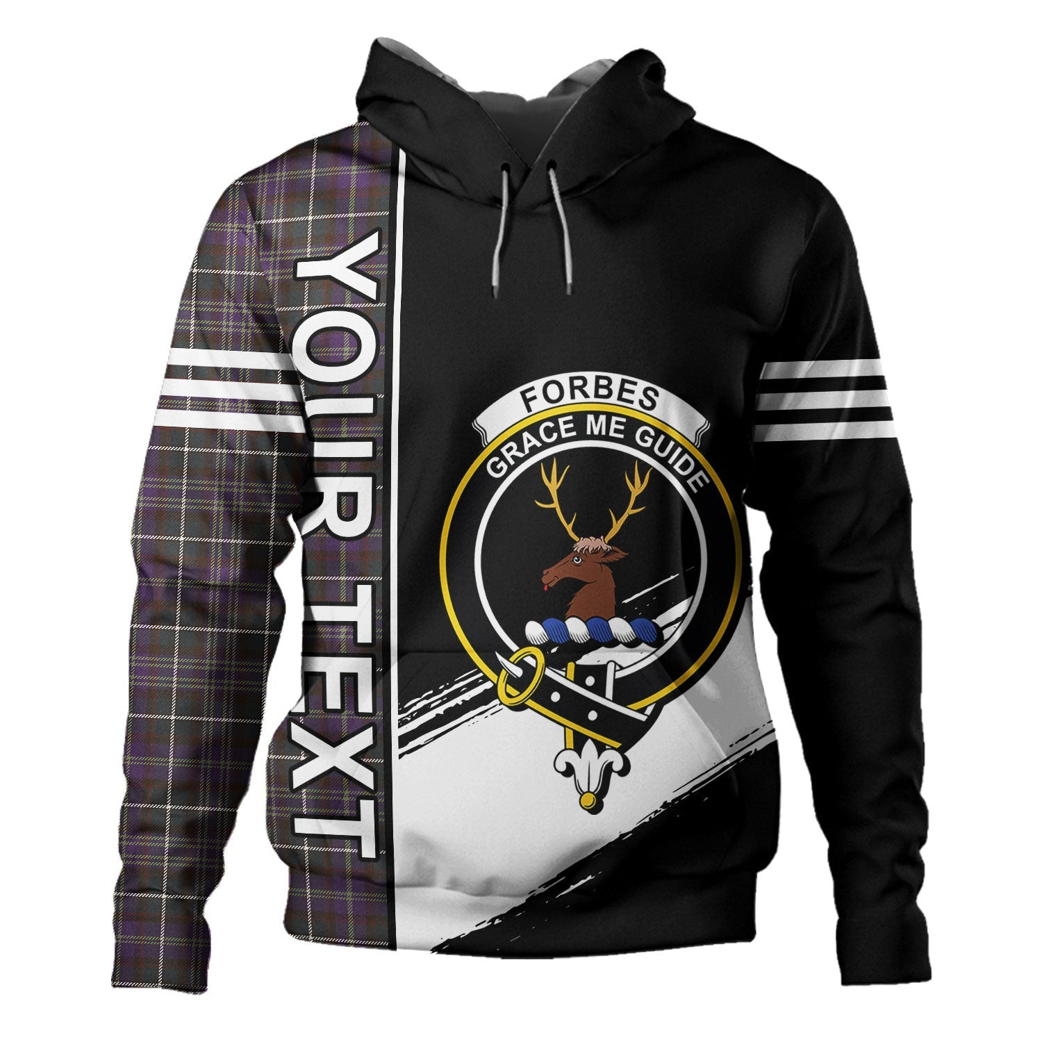 ScotsTee Shop Scottish Forbes of Druinnor Weathered Clan Crest Tartan Hoodie Quarter Personalized