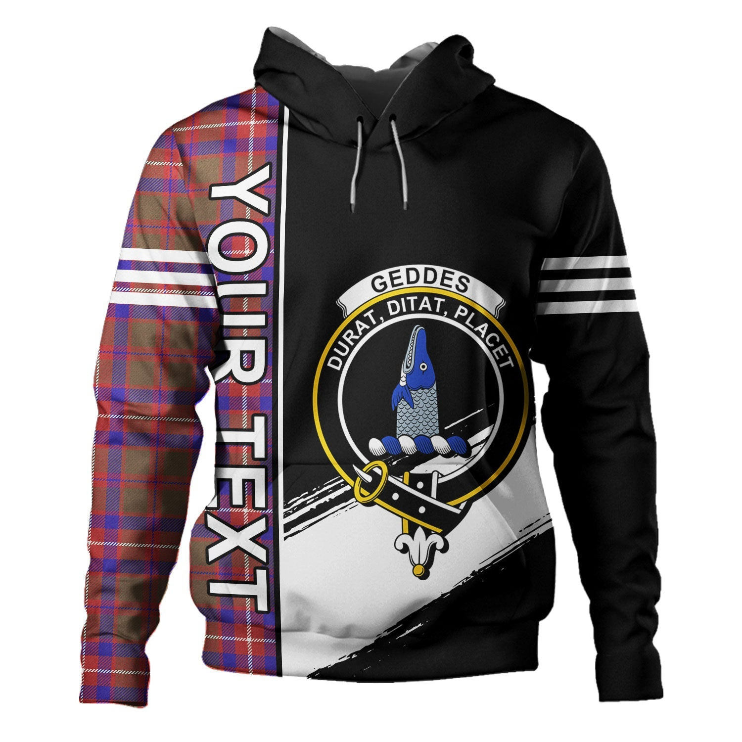 ScotsTee Shop Scottish Geddes Weathered Clan Crest Tartan Hoodie Quarter Personalized