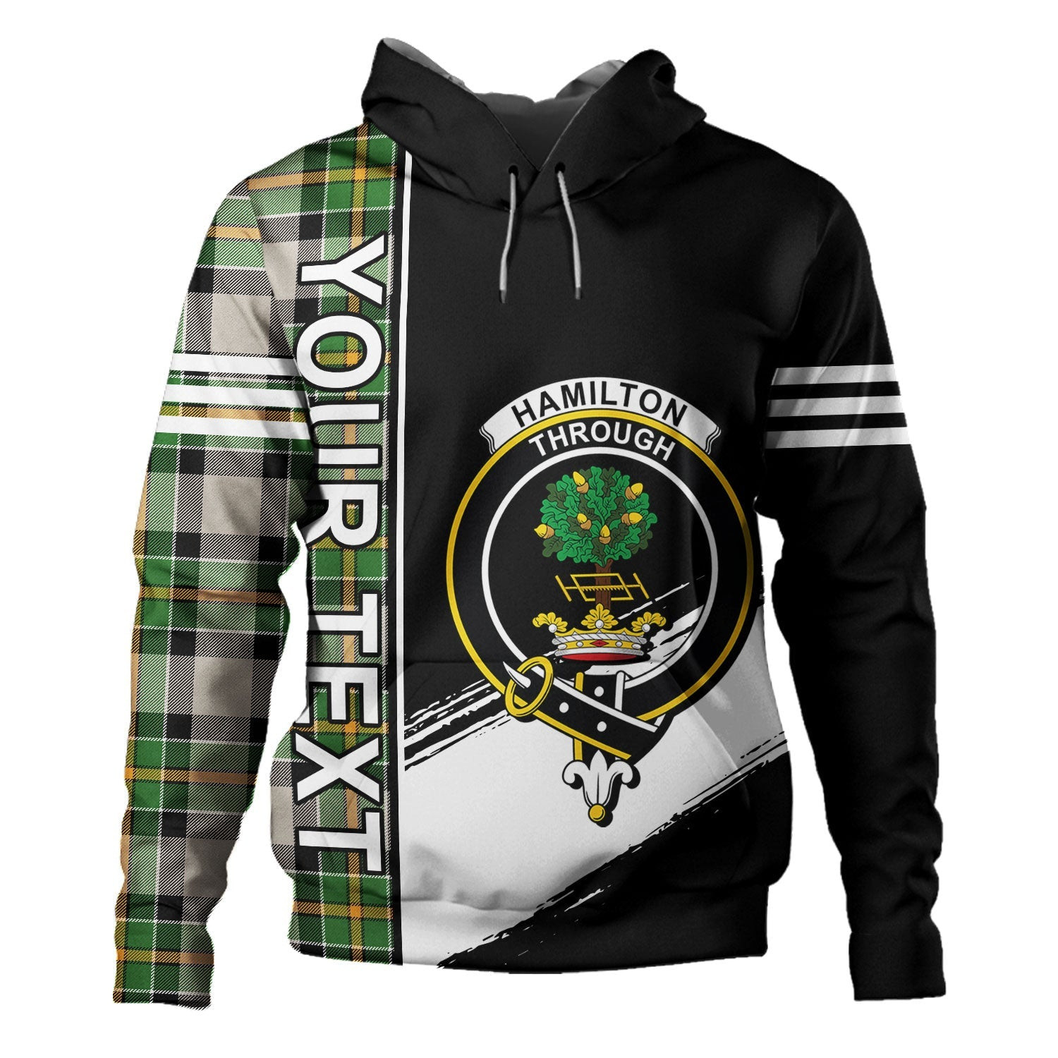 ScotsTee Shop Scottish Hamilton of Brandon Ancient Clan Crest Tartan Hoodie Quarter Personalized