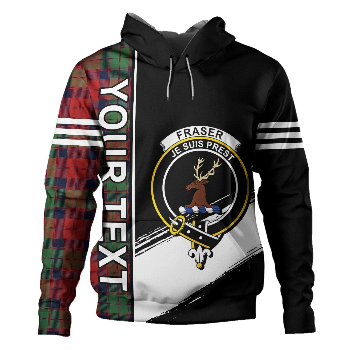 ScotsTee Shop Scottish Fraser of Altyre Modern Clan Crest Tartan Hoodie Quarter Personalized