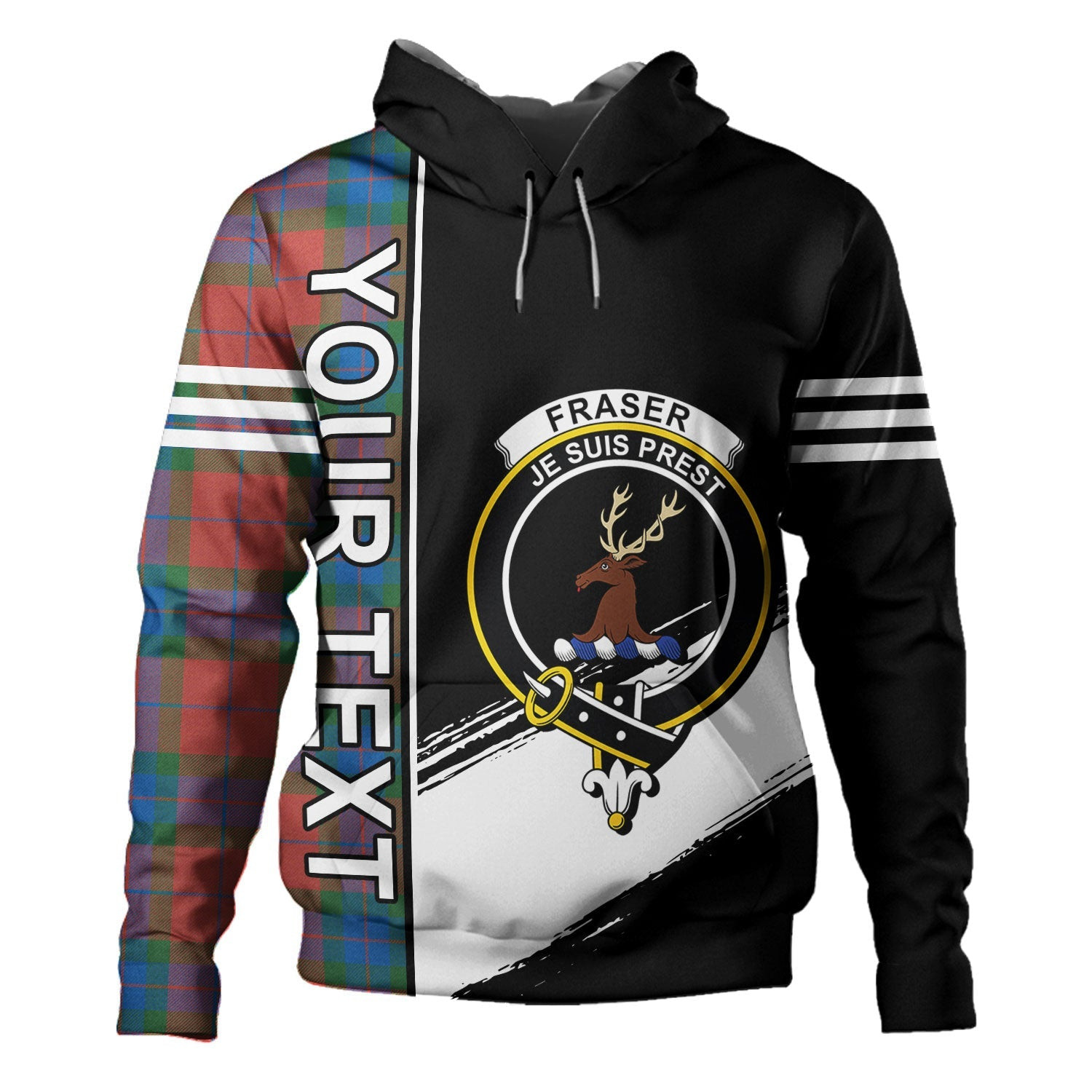 ScotsTee Shop Scottish Fraser of Boblainy Hugh Ancient Clan Crest Tartan Hoodie Quarter Personalized