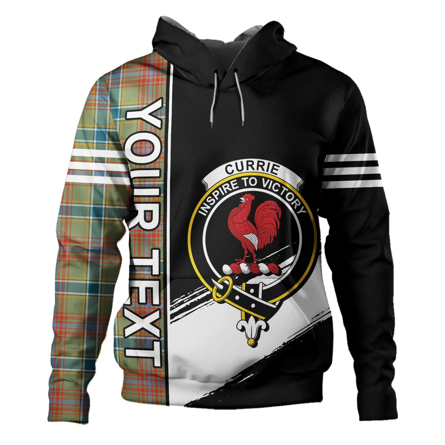 ScotsTee Shop Scottish Currie of Arran Ancient Clan Crest Tartan Hoodie Quarter Personalized